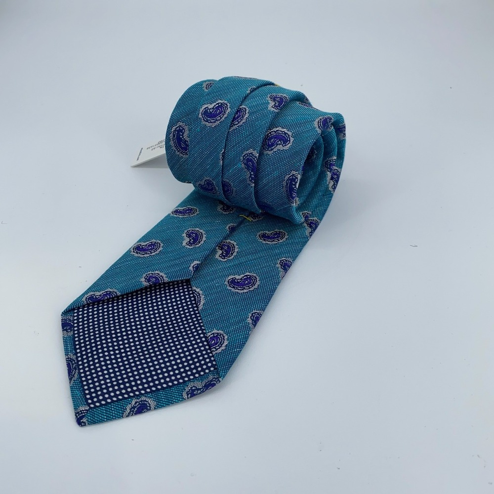 Eton Tie Mens One Size Blue Paisley Silk Classic Luxury Necktie Italy Made NWT - Picture 4 of 6